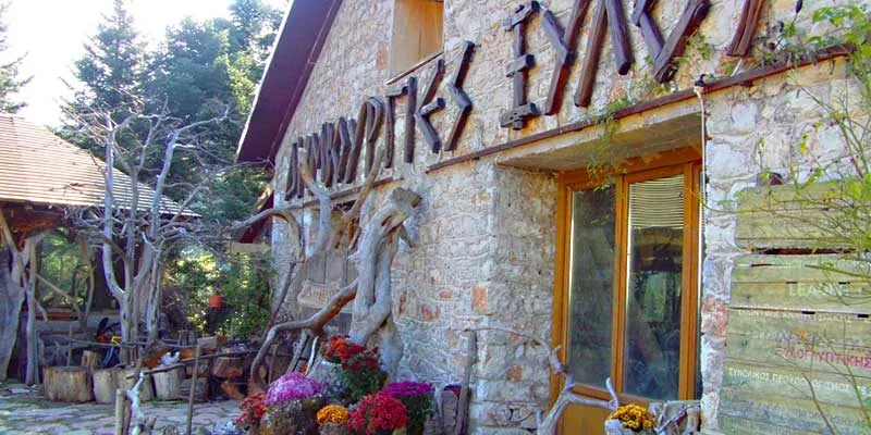 Η είσοδος του εργαστηρίου με τις ξύλινες κατασκευές